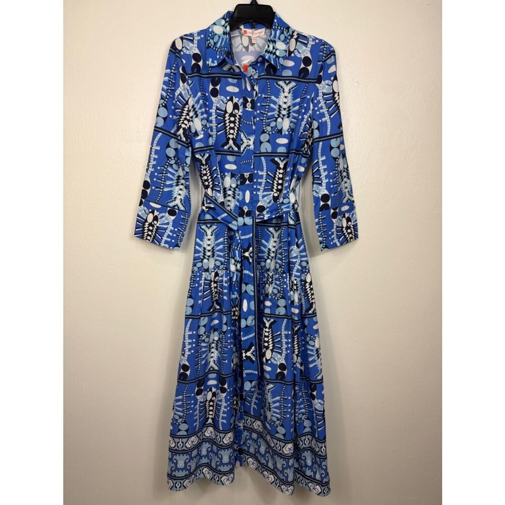Jude Connally Sutton Stretch Shirt Dress Belted Midi Cotton Stretch Size L NWT - Picture 2 of 9